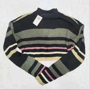 Hot Topic Black & Green Striped Long Sleeve Cropped Sweater Women's US Small NWT